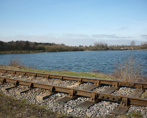 Chasewater Railway's track alongside the reservoir
